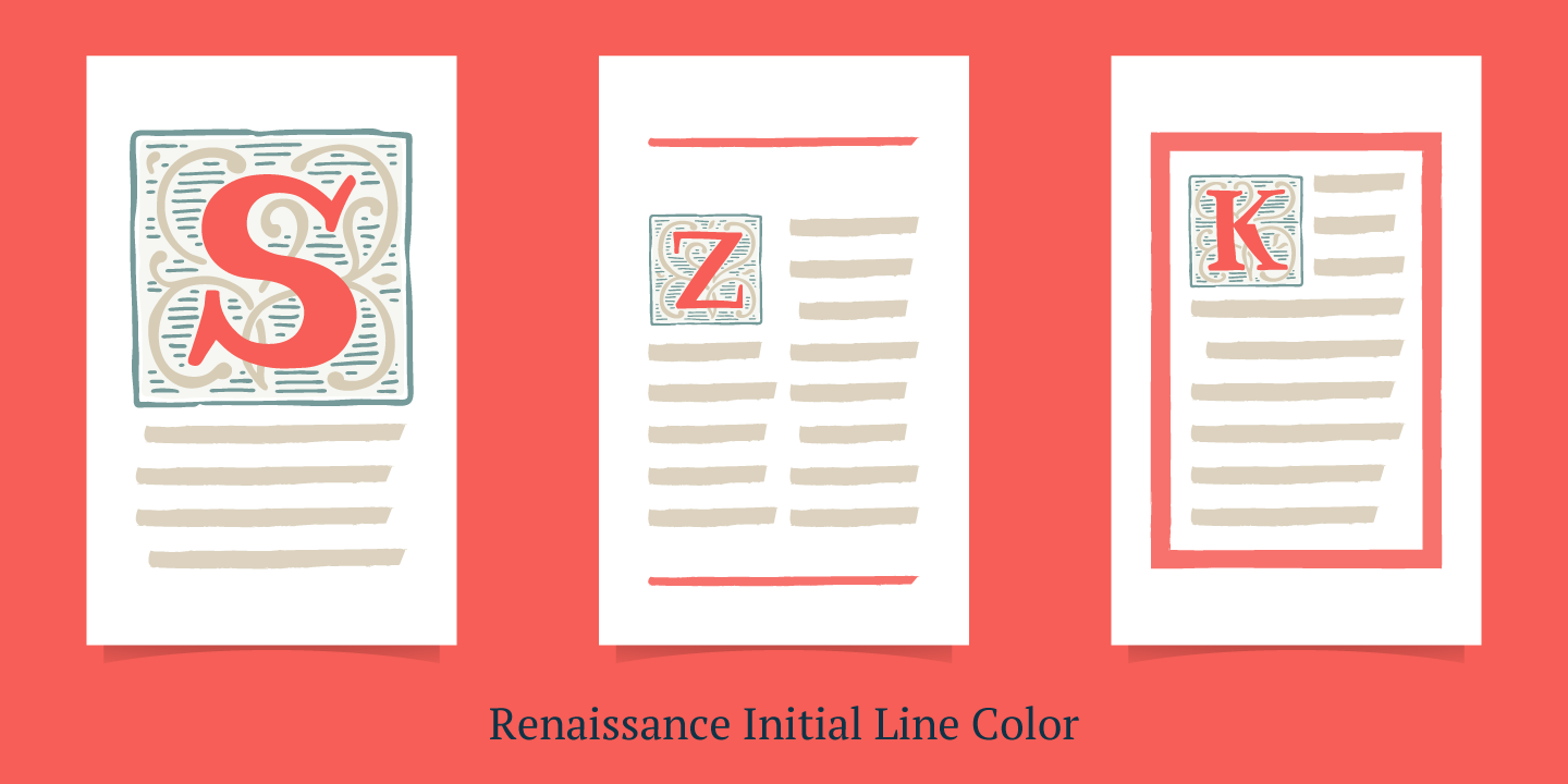 Ejemplo de fuente Renaissance Initial Dots White